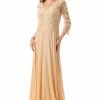 Applique 3/4 Sleeve A-line Gown By Coya M2758Q