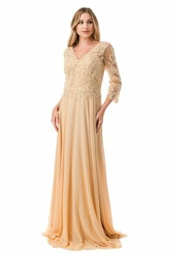 Applique 3/4 Sleeve A-line Gown By Coya M2758Q