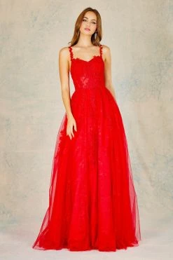 Applique Corset Lace Tulle Gown By Adora 3087 -Dresses Shop applique corset lace tulle gown by adora 3087 long formal dresses adora design xs red 890131