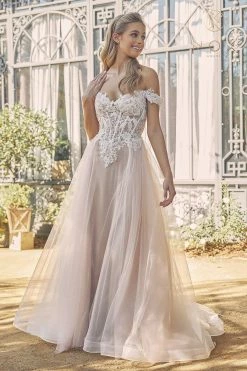 Applique Off Shoulder Bridal Gown By Nox Anabel C1107W - Outlet