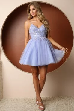 Applique Short V-Neck Dress By Nox Anabel T743 -Dresses Shop applique short v neck dress by nox anabel t743 short cocktail dresses nox anabel 872462