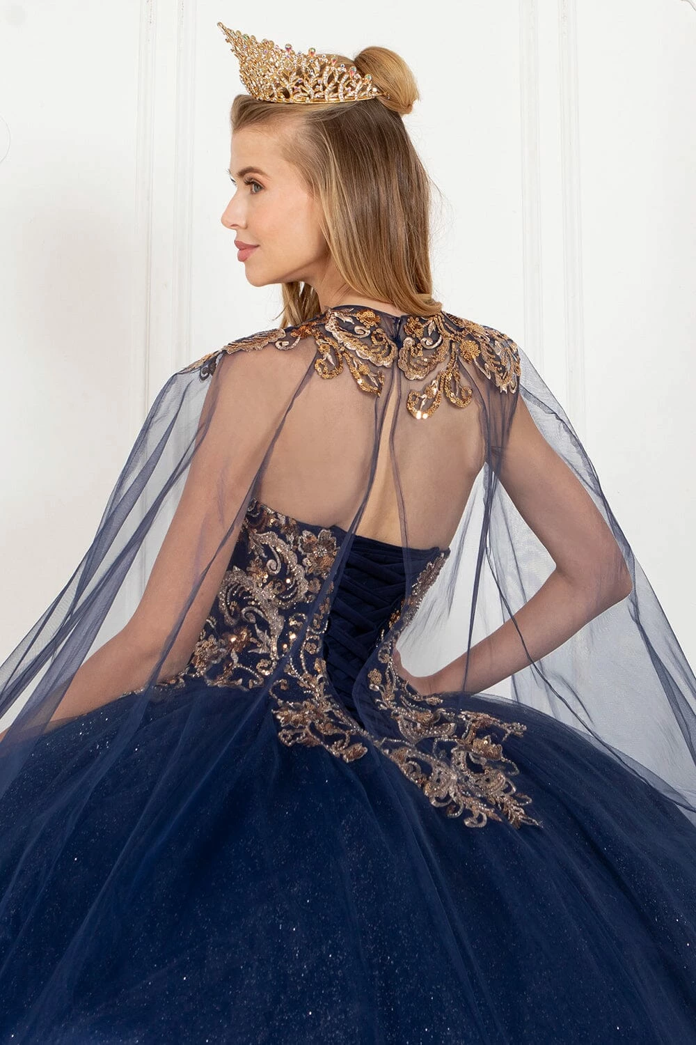 Applique Strapless Cape Ball Gown By Cinderella Couture 8063J 8 Applique Strapless Cape Ball Gown By Cinderella Couture 8063J - Image 6