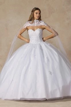 Applique Strapless Cape Ball Gown By Juliet 1440