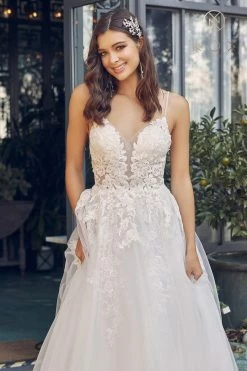 Applique V-Neck Wedding Dress By Nox Anabel JE933 -Dresses Shop applique v neck wedding dress by nox anabel je933 long formal dresses nox anabel 627216