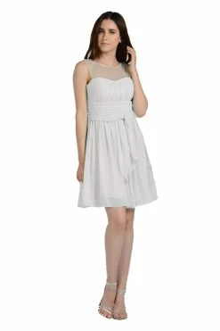 Aqua Short Sleeveless Illusion Dress With Bow By Poly USA -Dresses Shop aqua short sleeveless illusion dress with bow by poly usa short cocktail dresses poly usa xs off white 394038