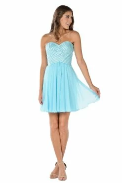 Aqua Short Strapless Dress With Sequined Top By Poly USA
