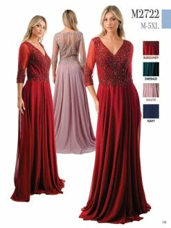 Bead Embroidered 3/4 Sleeve Gown By Coya M2722 -Dresses Shop bead embroidered 34 sleeve gown by coya m2722 long formal dresses coya collection m emerald 504320