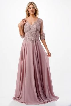 Bead Embroidered 3/4 Sleeve Gown By Coya M2722 -Dresses Shop bead embroidered 34 sleeve gown by coya m2722 long formal dresses coya collection m mauve 898151