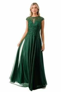 Bead Embroidered Cap Sleeve A-line Gown By Coya M2736Y -Dresses Shop bead embroidered cap sleeve a line gown by coya m2736y long formal dresses coya collection m hunter green 270958
