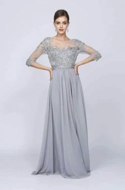 Bead Embroidered Formal Gown With Sheer Sleeves By Juliet 600 -Dresses Shop bead embroidered formal gown with sheer sleeves by juliet 600 long formal dresses juliet 349747