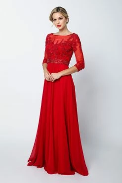 Bead Embroidered Formal Gown With Sheer Sleeves By Juliet 600
