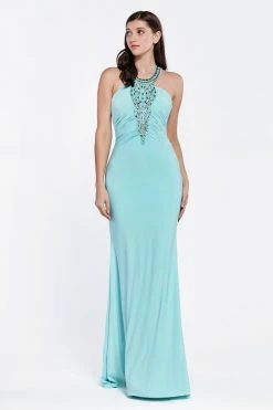 Beaded Halter Trumpet Dress By Cinderella Divine J727
