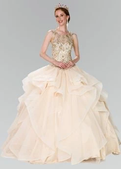 Beaded Illusion Ballgown With Bolero By Elizabeth K GL2378 -Dresses Shop beaded illusion ballgown with bolero by elizabeth k gl2378 quinceanera dresses elizabeth k xs champagne 518395