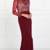 Beaded Illusion Long Sleeve Burgundy Gown By Elizabeth K GL1506 -Dresses Shop beaded illusion long sleeve burgundy gown by elizabeth k gl1506 long formal dresses elizabeth k xs burgundy 964687