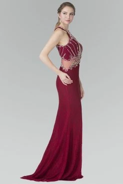 Beaded Lace Halter Dress With Illusion Waistline By Elizabeth K GL2275 -Dresses Shop beaded lace halter dress with illusion waistline by elizabeth k gl2275 long formal dresses elizabeth k 148032