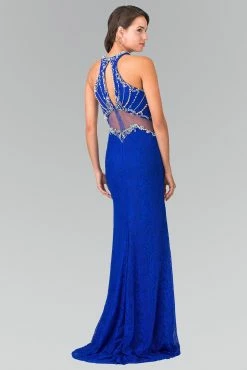 Beaded Lace Halter Dress With Illusion Waistline By Elizabeth K GL2275 -Dresses Shop beaded lace halter dress with illusion waistline by elizabeth k gl2275 long formal dresses elizabeth k 805449