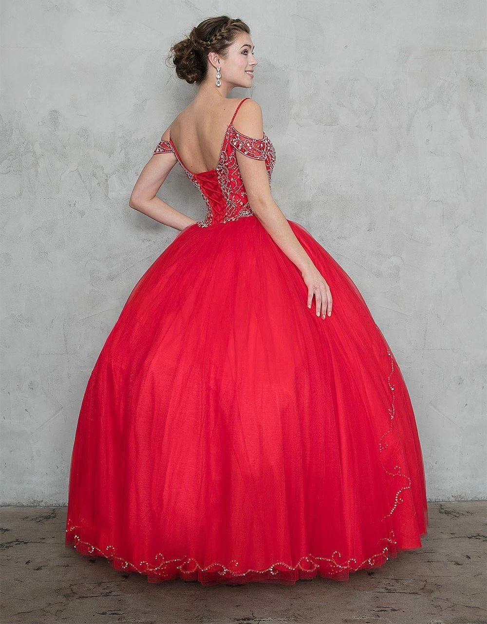 Beaded Long Cold Shoulder Dress With A-line Skirt 4 Beaded Long Cold Shoulder Dress With A-line Skirt - Image 2