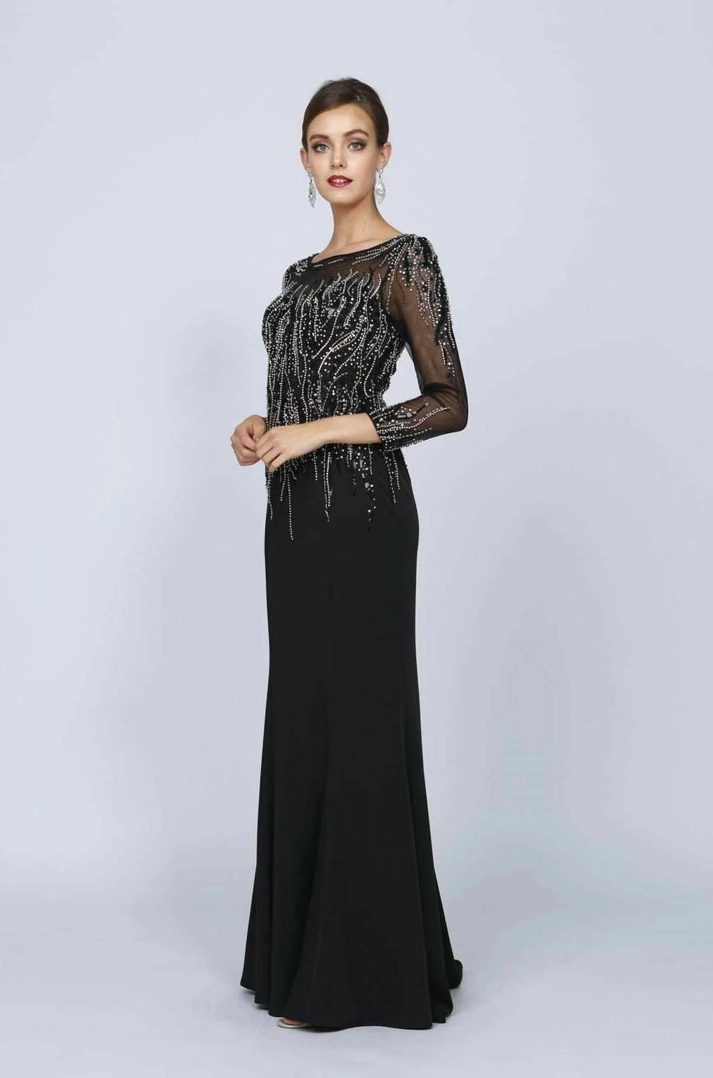 Beaded Long Sleeve Formal Gown With Train By Juliet 646 6 Beaded Long Sleeve Formal Gown With Train By Juliet 646 - Image 4