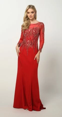 Beaded Long Sleeve Formal Gown With Train By Juliet 646