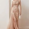 Beaded One Shoulder Overskirt Gown By Ladivine CB098 -Dresses Shop beaded one shoulder overskirt gown by ladivine cb098 long formal dresses cinderella divine 2 rose gold 493612