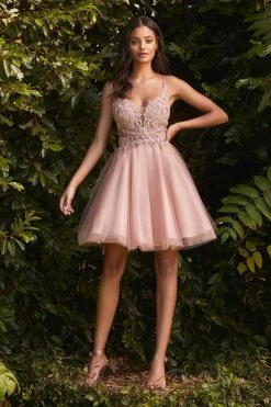 Beaded Short A-line Dress By Cinderella Divine CD0190 -Dresses Shop beaded short a line dress by cinderella divine cd0190 short cocktail dresses cinderella divine xs blush 339633