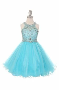 Beaded Short Halter Dress With Ruffled Skirt By Cinderella Couture 5022 -Dresses Shop beaded short halter dress with ruffled skirt by cinderella couture 5022 short cocktail dresses cinderella couture 12 aqua 283935