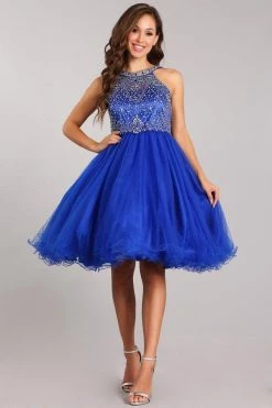 Beaded Short Halter Dress With Ruffled Skirt By Cinderella Couture 5022