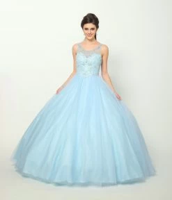 Beaded Sleeveless Illusion Ball Gown By Juliet 1417 -Dresses Shop beaded sleeveless illusion ball gown with a line skirt by juliet 1417 quinceanera dresses juliet 161119
