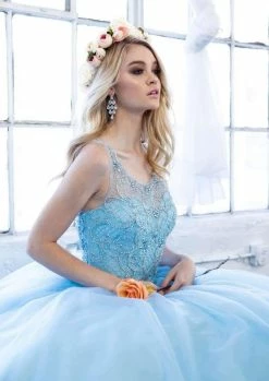 Beaded Sleeveless Illusion Ball Gown By Juliet 1417 -Dresses Shop beaded sleeveless illusion ball gown with a line skirt by juliet 1417 quinceanera dresses juliet xs bahama blue 583614