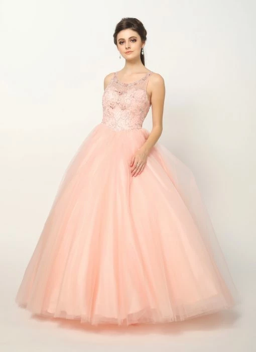 Beaded Sleeveless Illusion Ball Gown By Juliet 1417 -Dresses Shop beaded sleeveless illusion ball gown with a line skirt by juliet 1417 quinceanera dresses juliet xs blush 986106