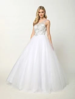Beaded Sleeveless Illusion Ball Gown By Juliet 1417 -Dresses Shop beaded sleeveless illusion ball gown with a line skirt by juliet 1417 quinceanera dresses juliet xs white 221349