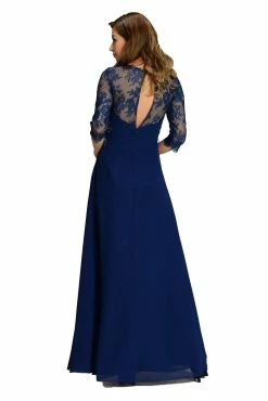 Black Long Chiffon Dress With Lace Sleeves By Poly USA -Dresses Shop black long chiffon dress with lace sleeves by poly usa long formal dresses poly usa 192646