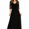 Black Long Chiffon Dress With Lace Sleeves By Poly USA -Dresses Shop black long chiffon dress with lace sleeves by poly usa long formal dresses poly usa s black 747600
