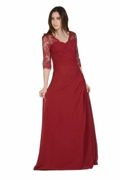 Black Long Chiffon Dress With Lace Sleeves By Poly USA -Dresses Shop black long chiffon dress with lace sleeves by poly usa long formal dresses poly usa s burgundy 210001