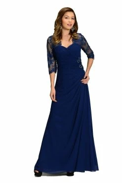 Black Long Chiffon Dress With Lace Sleeves By Poly USA -Dresses Shop black long chiffon dress with lace sleeves by poly usa long formal dresses poly usa s navy 918147