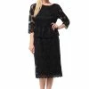 Black Short Floral Lace Dress With Sleeves By Lenovia