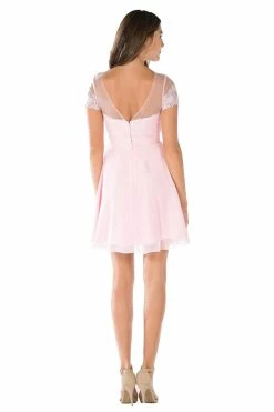 Black Short Lace Bodice Dress With Short Sleeves By Poly USA -Dresses Shop black short lace bodice dress with short sleeves by poly usa short cocktail dresses poly usa 675942