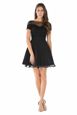 Black Short Lace Bodice Dress With Short Sleeves By Poly USA