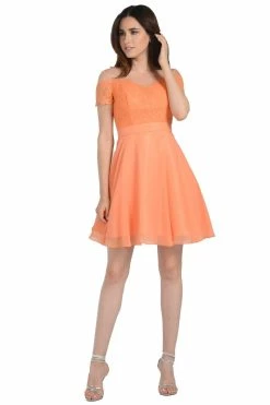 Black Short Lace Bodice Dress With Short Sleeves By Poly USA -Dresses Shop black short lace bodice dress with short sleeves by poly usa short cocktail dresses poly usa xs orange 633212