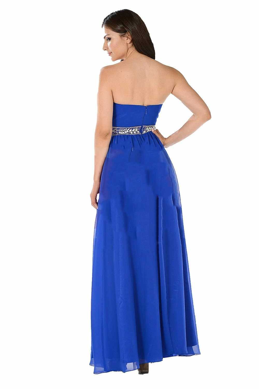 Blue Long Strapless Dress With Embellished Waist By Poly USA 4 Blue Long Strapless Dress With Embellished Waist By Poly USA - Image 2