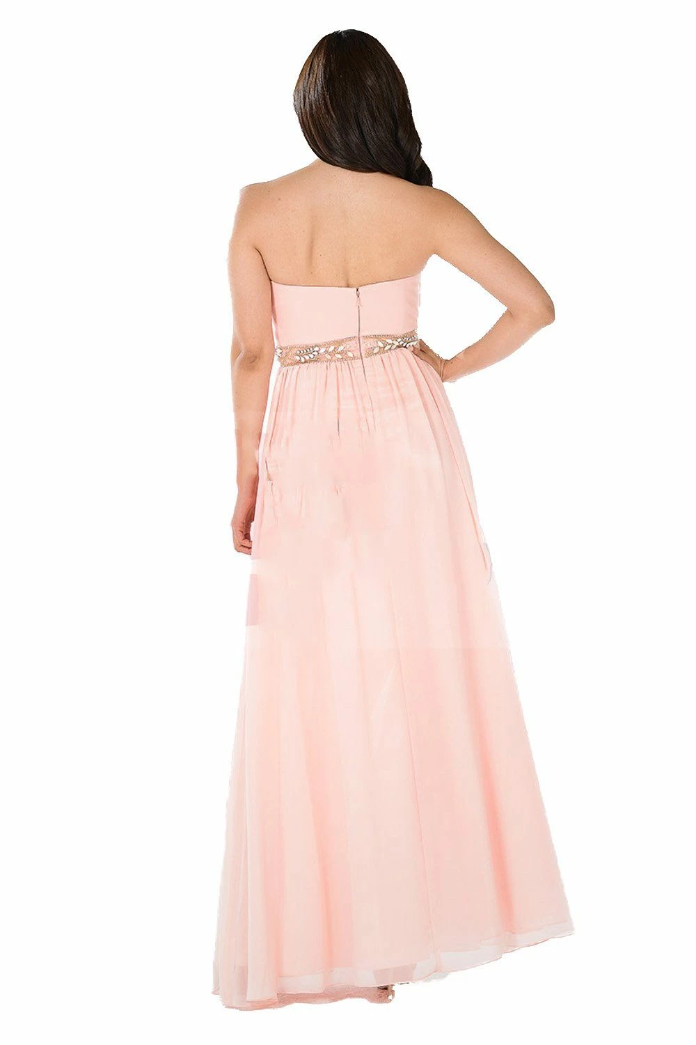 Blue Long Strapless Dress With Embellished Waist By Poly USA 6 Blue Long Strapless Dress With Embellished Waist By Poly USA - Image 4