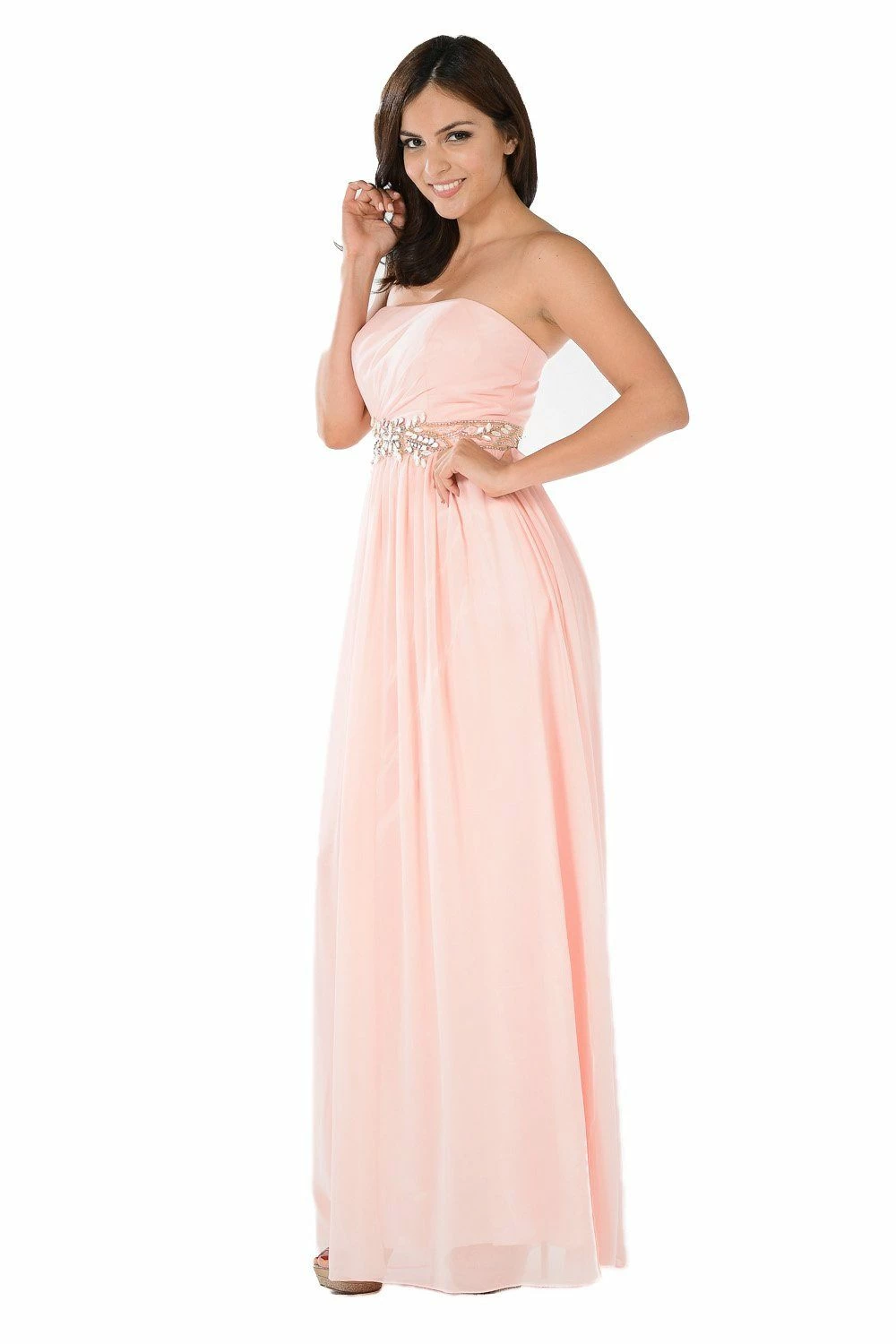 Blue Long Strapless Dress With Embellished Waist By Poly USA 5 Blue Long Strapless Dress With Embellished Waist By Poly USA - Image 3