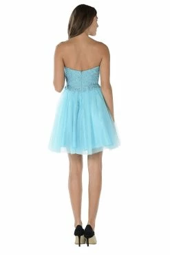 Blue Short Strapless Dress With Lace Bodice By Poly USA -Dresses Shop blue short strapless dress with lace bodice by poly usa short cocktail dresses poly usa 166229