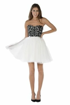 Blue Short Strapless Dress With Lace Bodice By Poly USA -Dresses Shop blue short strapless dress with lace bodice by poly usa short cocktail dresses poly usa xs blackwhite 180597