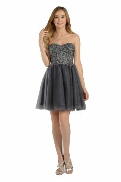Blue Short Strapless Dress With Lace Bodice By Poly USA -Dresses Shop blue short strapless dress with lace bodice by poly usa short cocktail dresses poly usa xs charcoal 724661