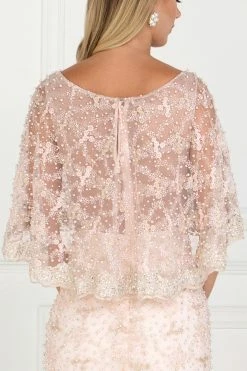 Blush Long Lace Appliqued Dress With Attached Cape By Elizabeth K -Dresses Shop blush long lace appliqued dress with attached cape by elizabeth k long formal dresses elizabeth k 840946