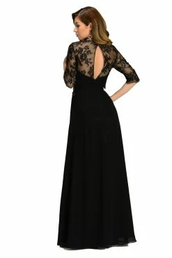 Burgundy Long Chiffon Dress With Lace Sleeves By Poly USA -Dresses Shop burgundy long chiffon dress with lace sleeves by poly usa long formal dresses poly usa 715816