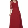 Burgundy Long Chiffon Dress With Lace Sleeves By Poly USA -Dresses Shop burgundy long chiffon dress with lace sleeves by poly usa long formal dresses poly usa s burgundy 982176