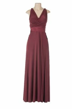 Burgundy Long Convertible Jersey Dress By Poly USA