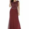 Burgundy Long Dress With Beaded Mesh Bodice By Poly USA -Dresses Shop burgundy long dress with beaded mesh bodice by poly usa long formal dresses poly usa s burgundy 760665